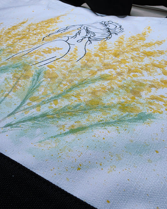 Golden Stillness — Hand-Painted Canvas Tote