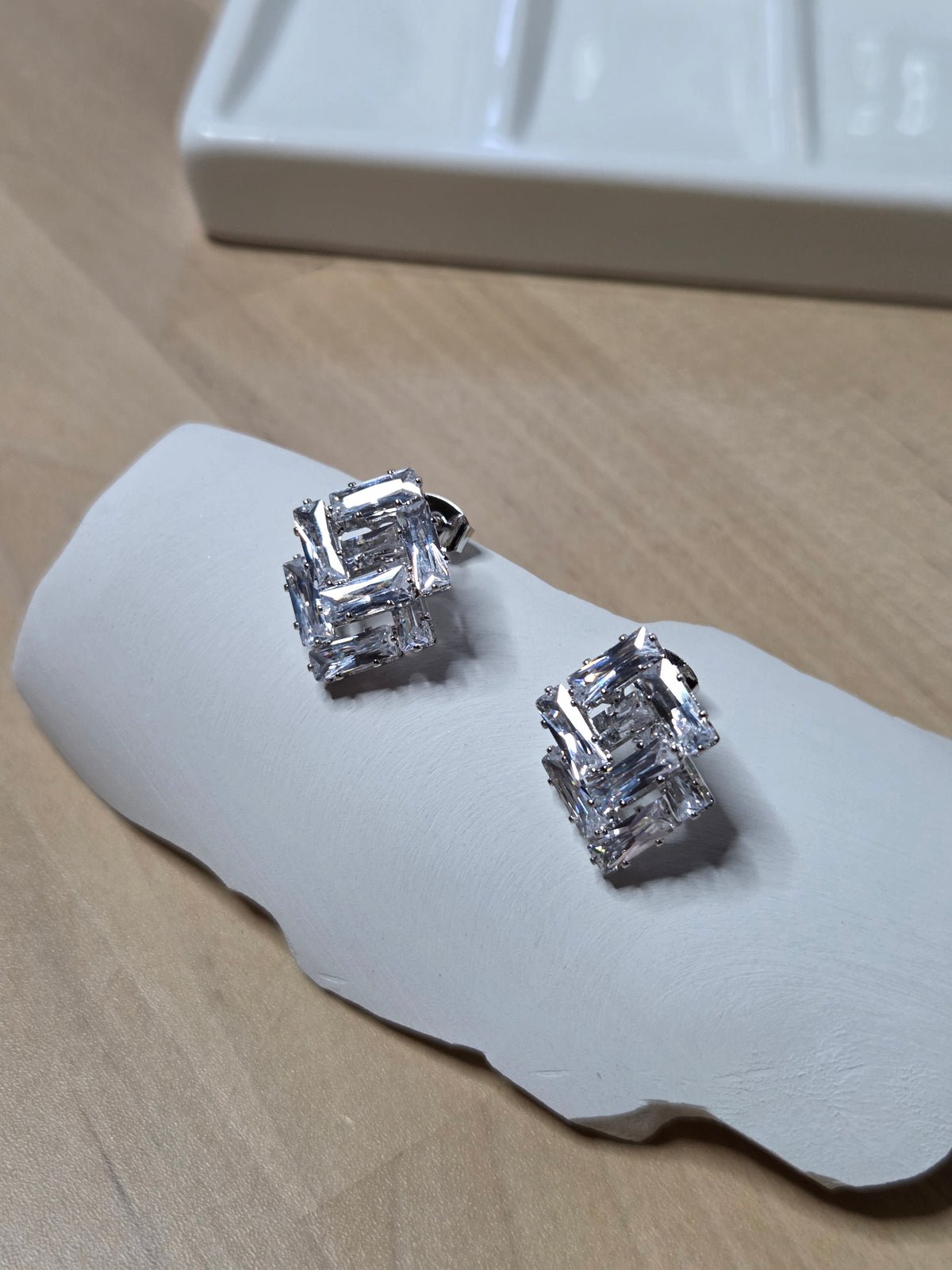 Lena Double Square CZ Stud Earrings