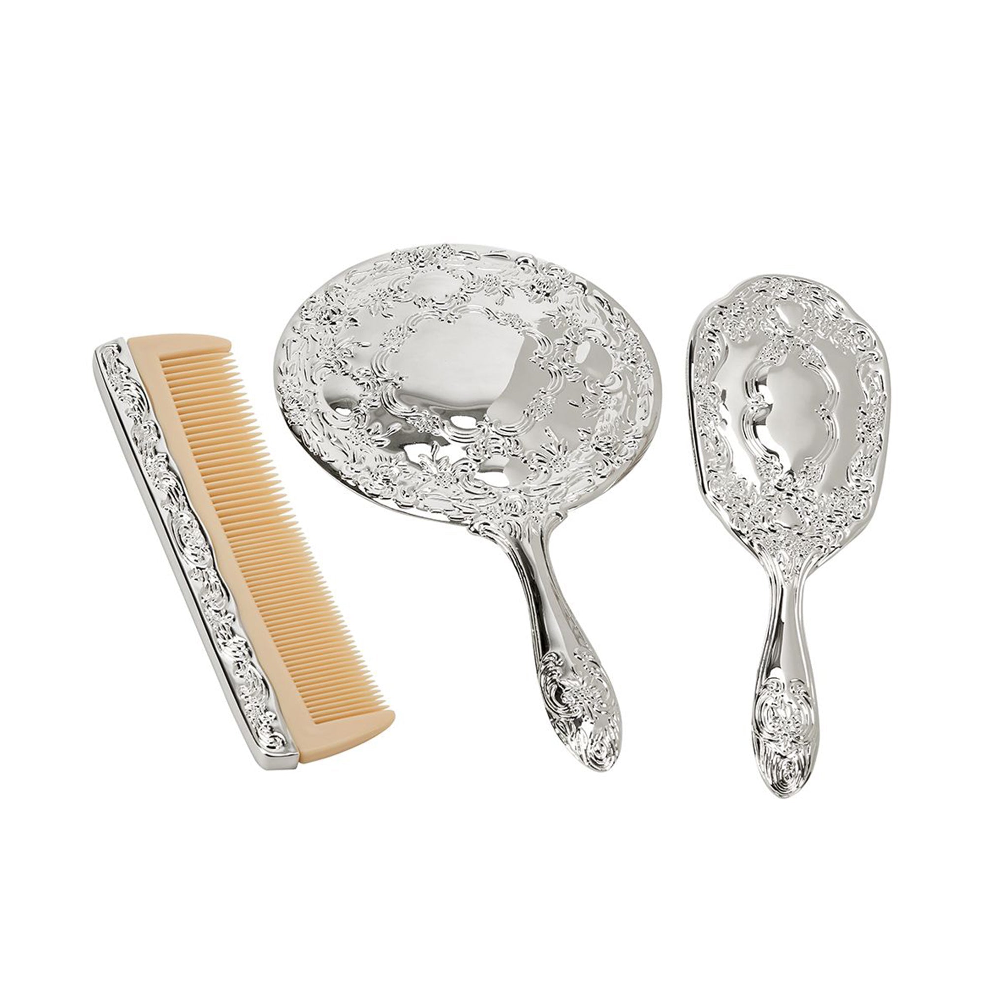 Ornate Vanity Set with Comb, Brush & Mirror-0