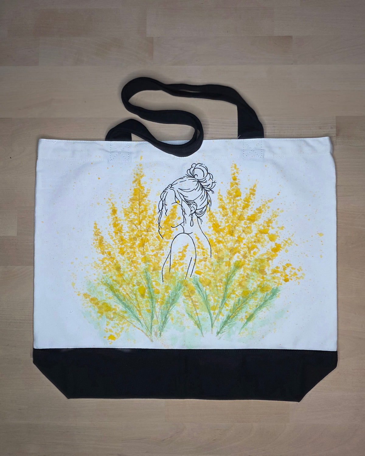 Golden Stillness — Hand-Painted Canvas Tote
