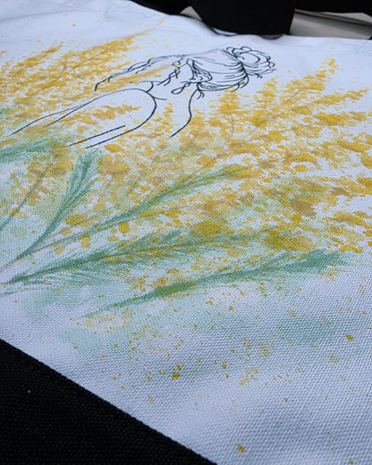 Golden Stillness — Hand-Painted Canvas Tote