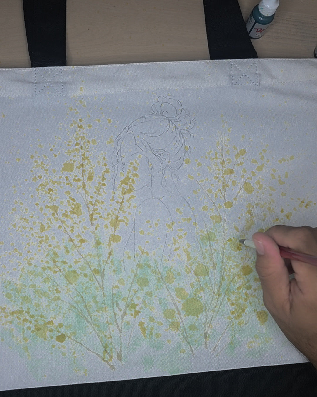 Golden Stillness — Hand-Painted Canvas Tote