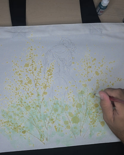 Golden Stillness — Hand-Painted Canvas Tote