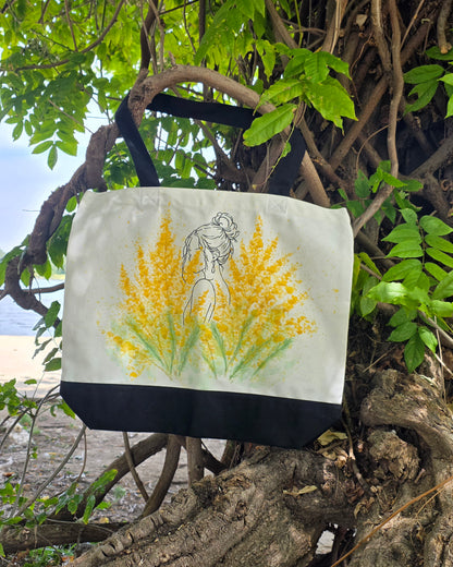 Golden Stillness — Hand-Painted Canvas Tote