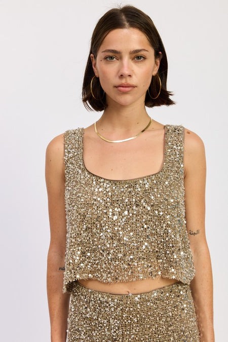 SLEEVELESS SQAURE NECK SEQUIN TOP