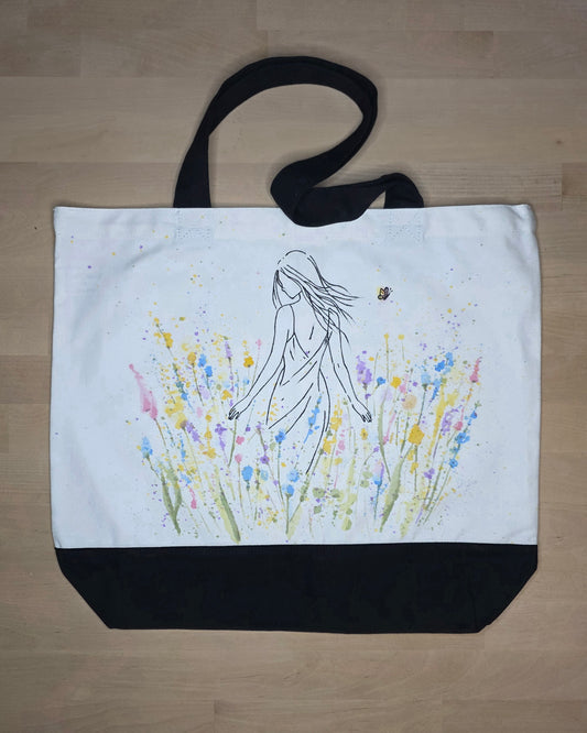 Soft Meadow Study — Hand-Painted Canvas Tote