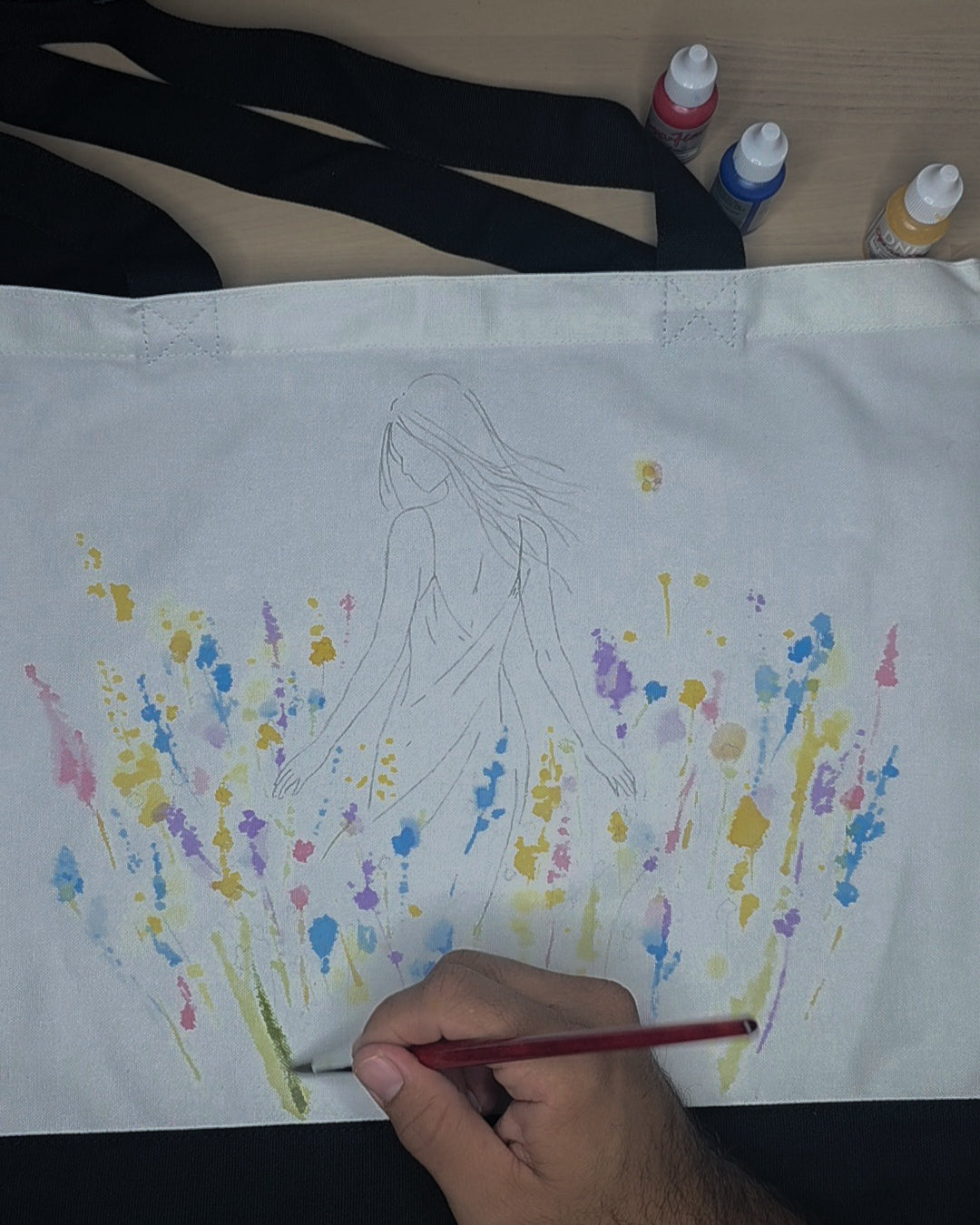 Soft Meadow Study — Hand-Painted Canvas Tote