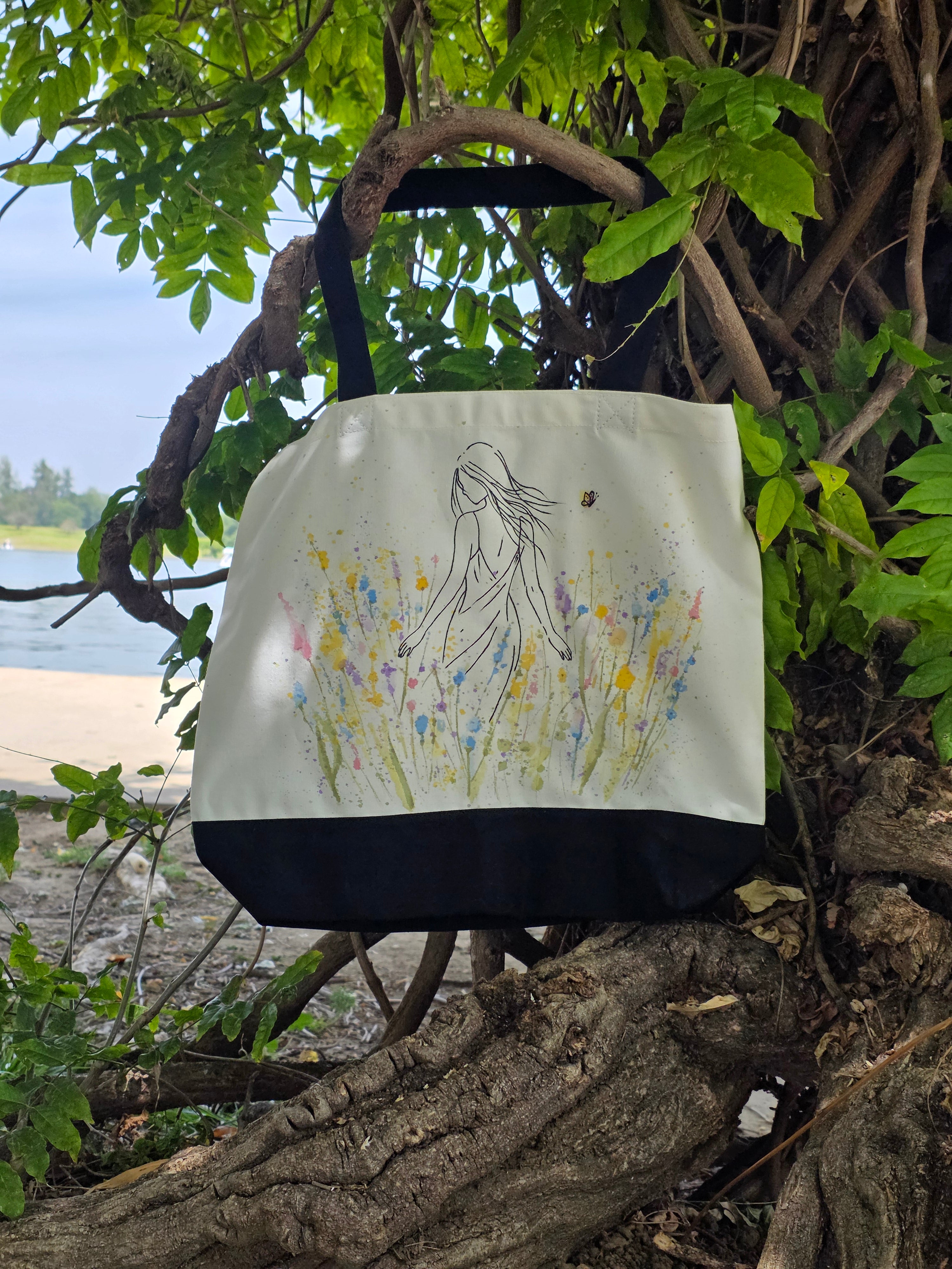 Soft Meadow Study — Hand-Painted Canvas Tote