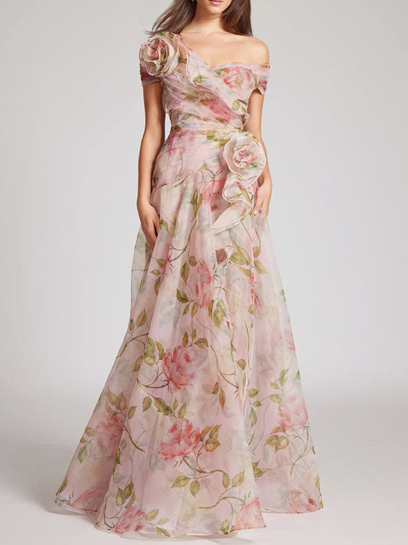 Floral Single Shoulder Maxi Dress