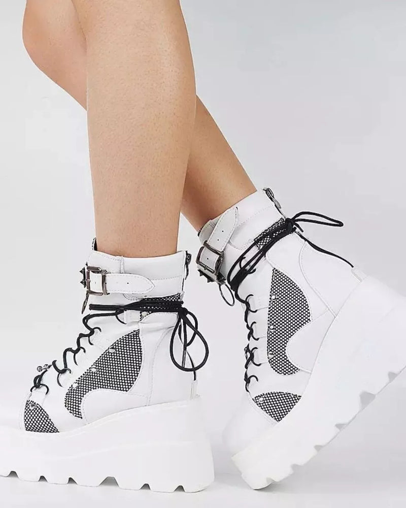 Lace Up Platform Wedge Boots
