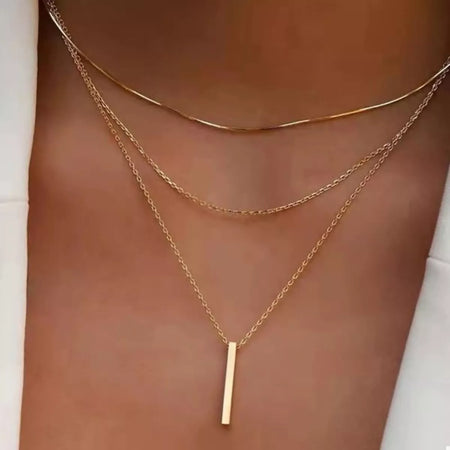 Three Layered Bar Pendant Necklace