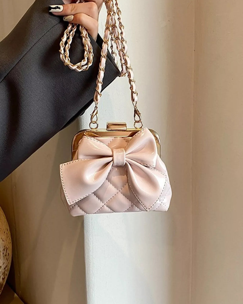 Bow Decor Quilted Crossbody Bag