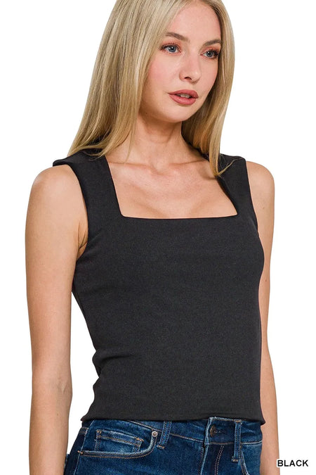 Zenana Ribbed Seamless Double Layered Square Neck Tank