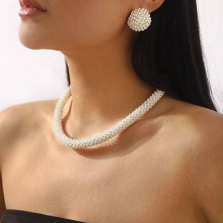 Pearl Embellished Earrings and Necklace Jewelry Set
