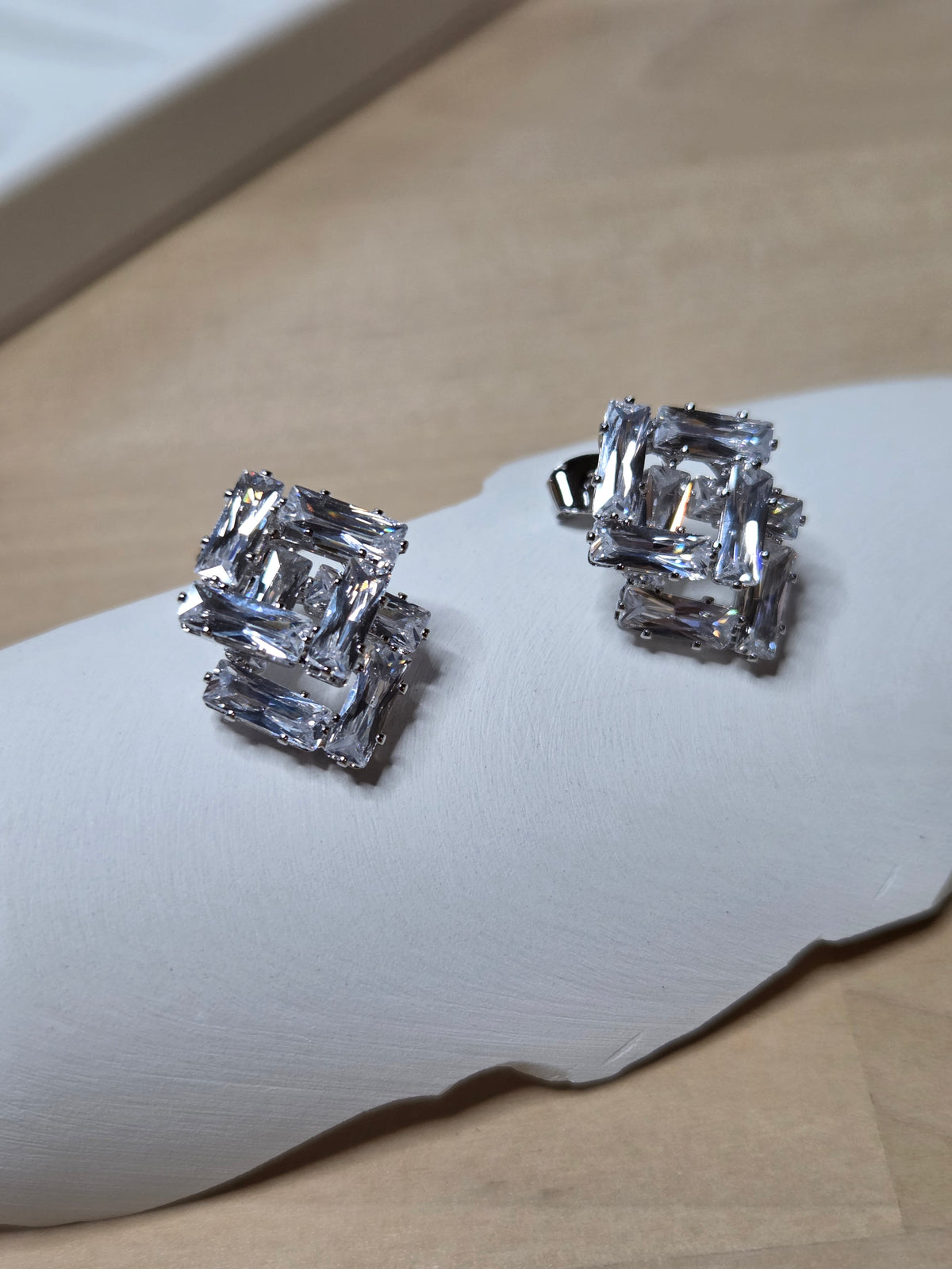 Lena Double Square CZ Stud Earrings