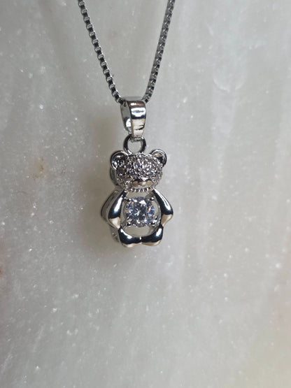 Cuddled Sparkle Bear Necklace