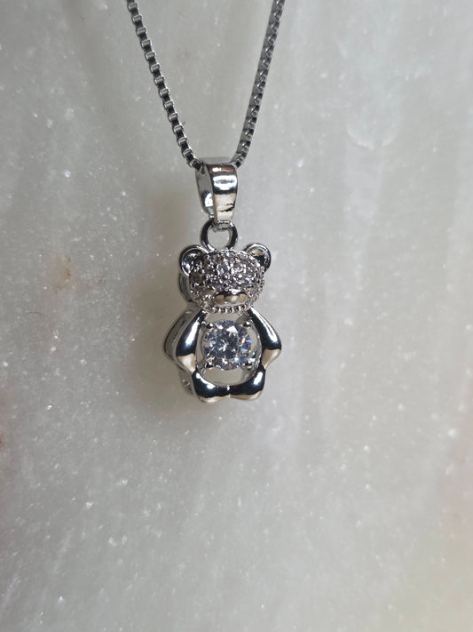 Cuddled Sparkle Bear Necklace