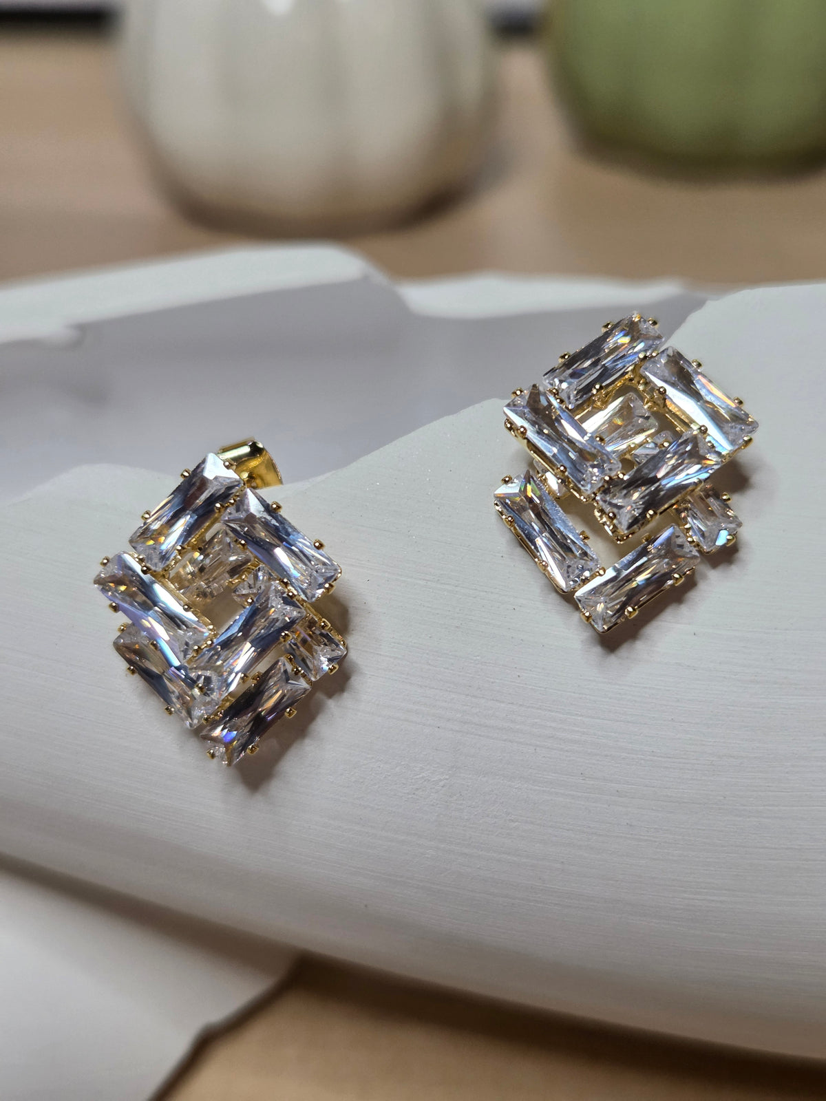Lena Double Square CZ Stud Earrings