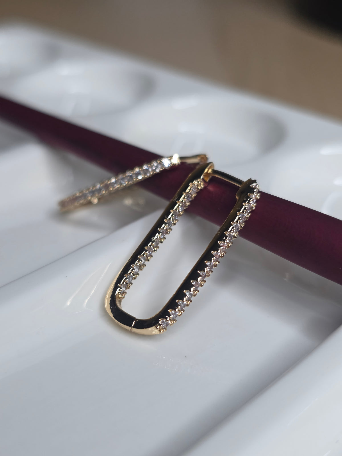 Celia CZ Elongated Hoop Earrings