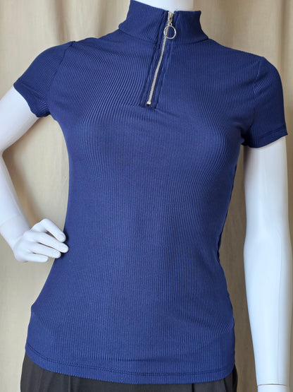Adrienne Ribbed Half Zip Mock Neck Top