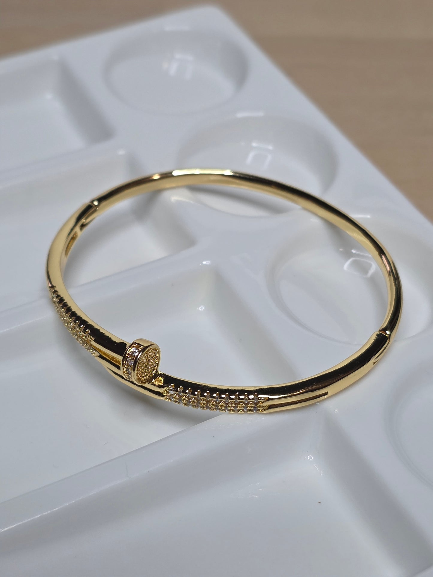 Aurielle Nail Bracelet – Gold Tone Crystal Accent Bangle