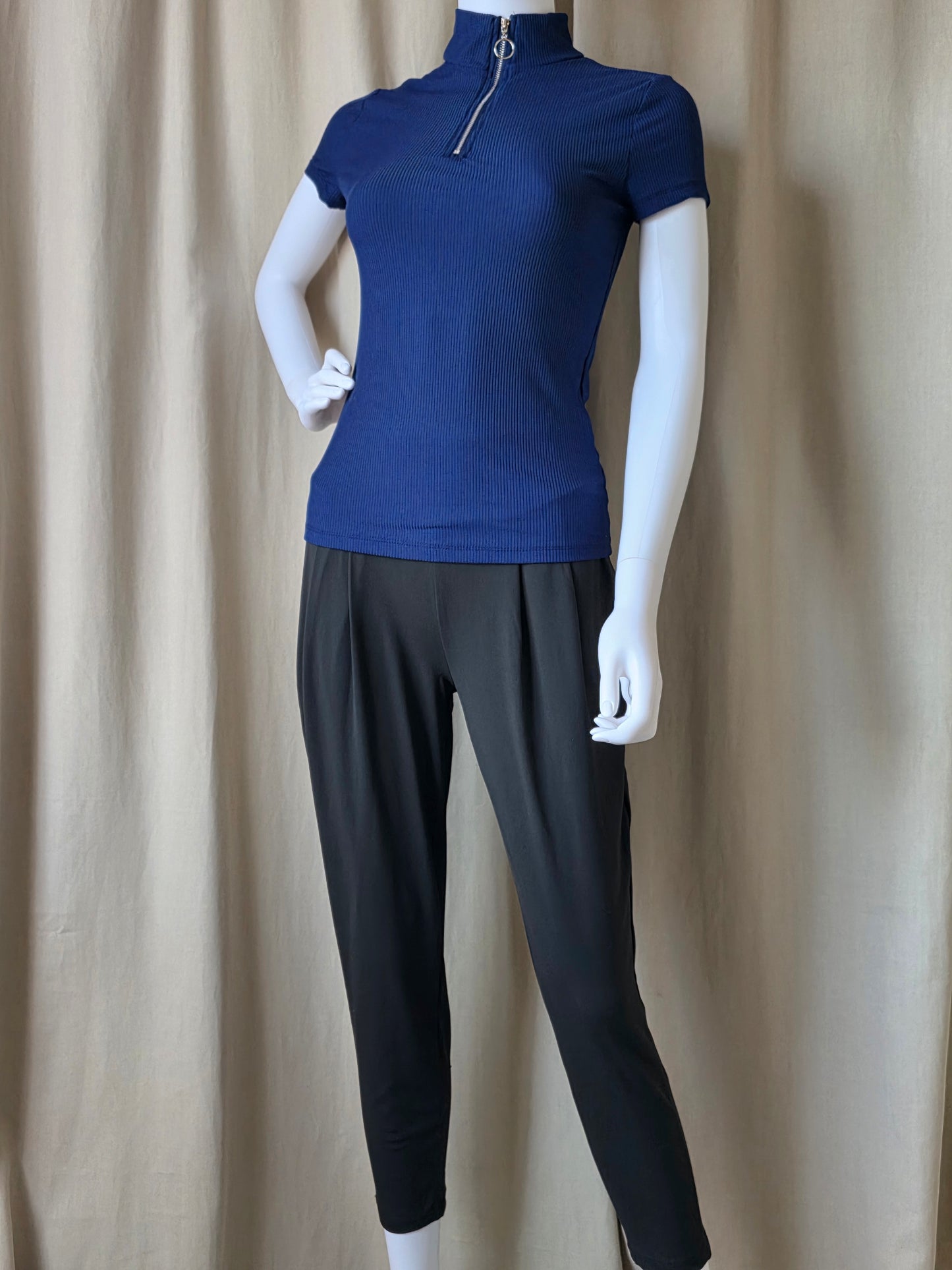 Adrienne Ribbed Half Zip Mock Neck Top