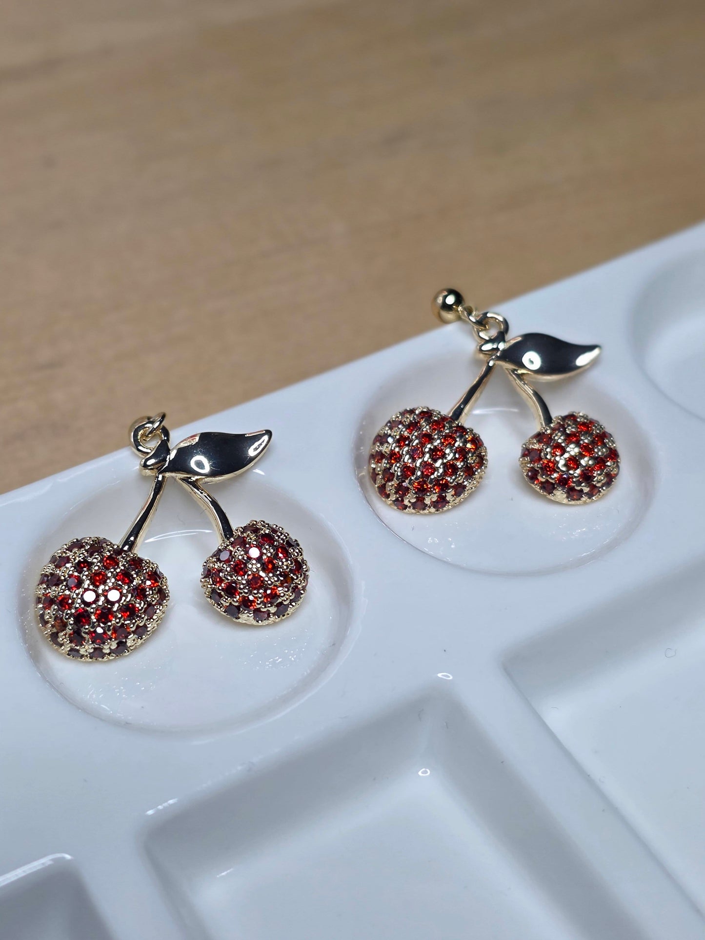 Ruby Cherry Gold Plated Drop Earrings