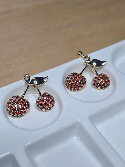 Ruby Cherry Gold Plated Drop Earrings