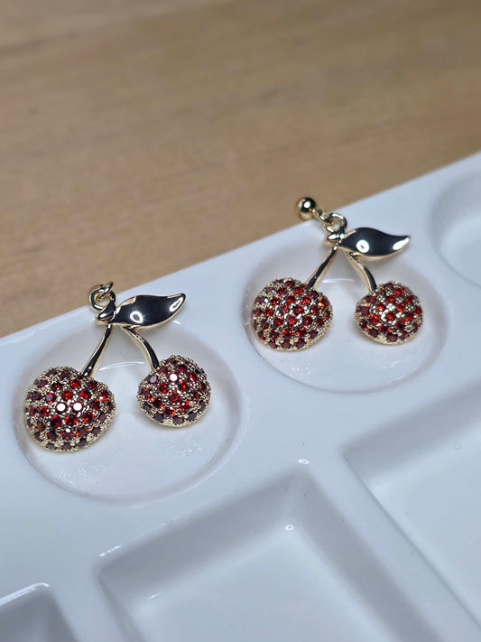 Ruby Cherry Gold Plated Drop Earrings