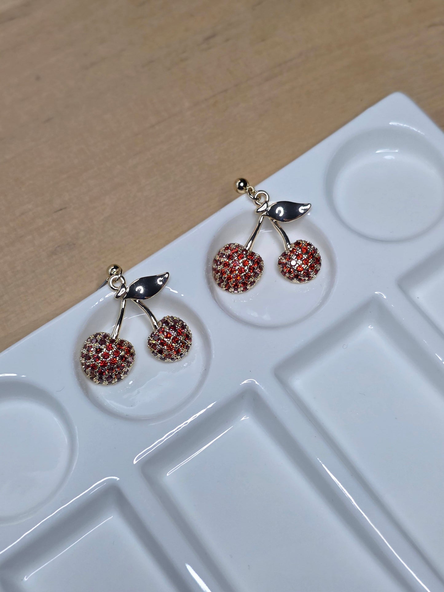 Ruby Cherry Gold Plated Drop Earrings