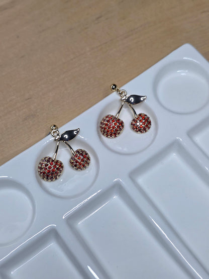 Ruby Cherry Gold Plated Drop Earrings