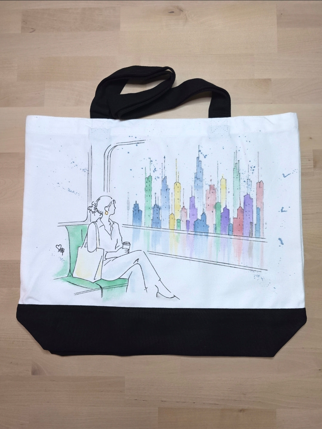 Between Stops — Hand-Painted Canvas Tote