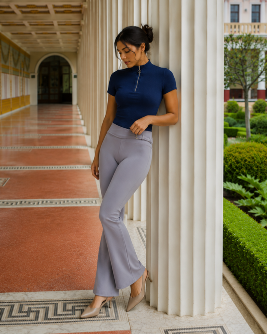 Adrienne Ribbed Half Zip Mock Neck Top