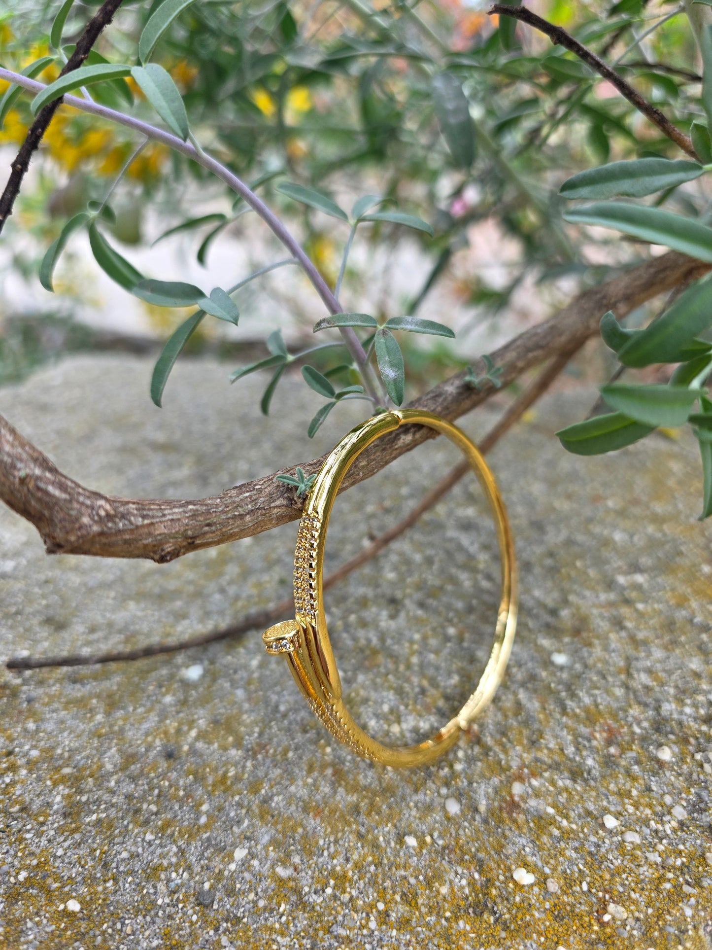Aurielle Nail Bracelet – Gold Tone Crystal Accent Bangle