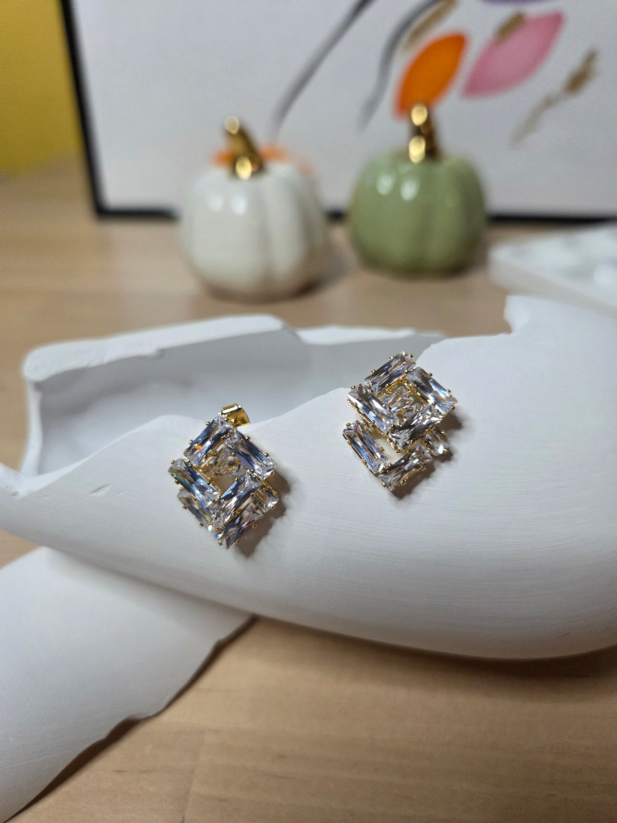 Lena Double Square CZ Stud Earrings