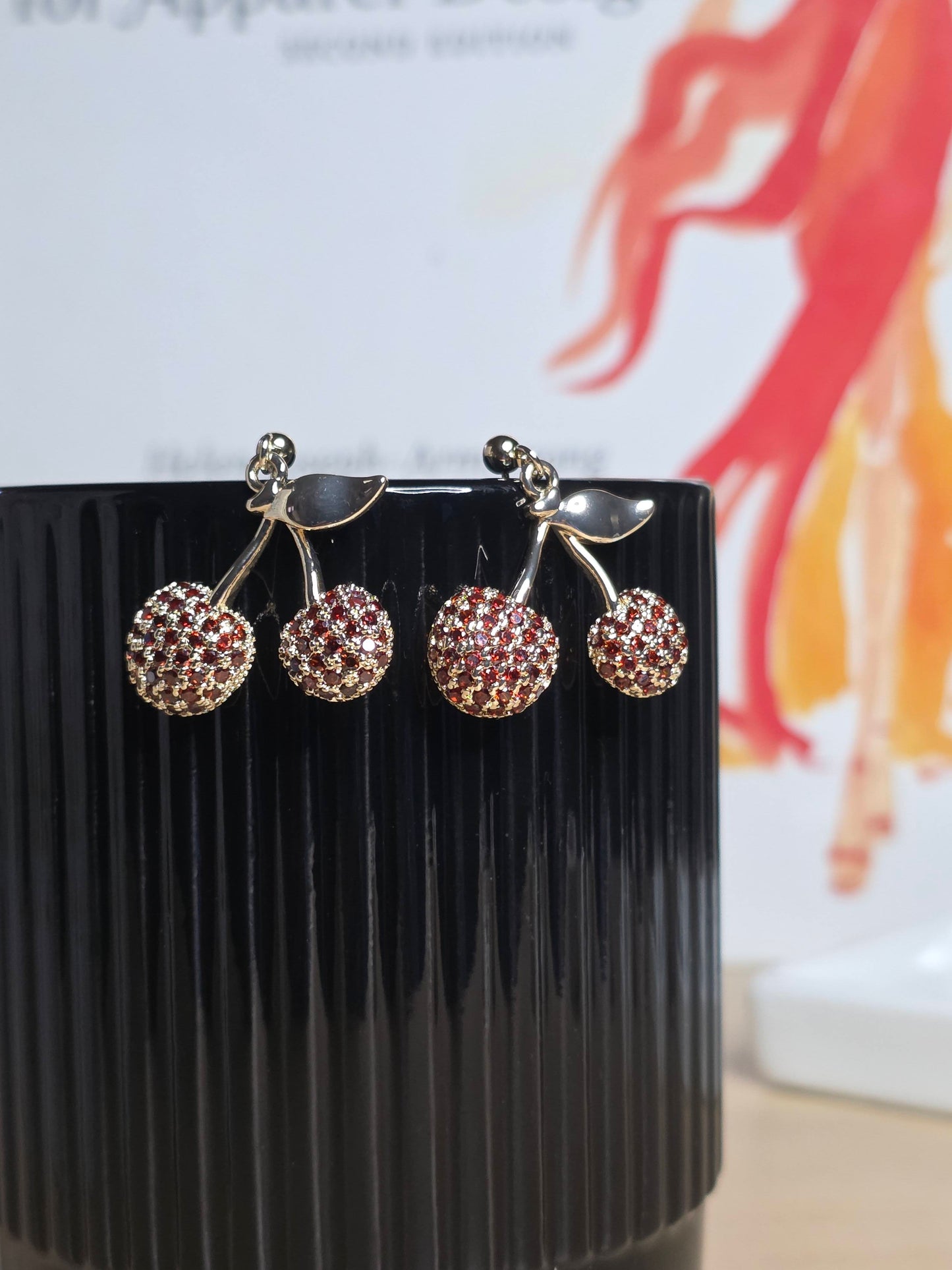 Ruby Cherry Gold Plated Drop Earrings
